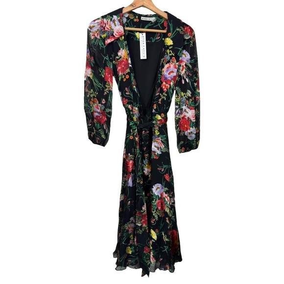 Alice + Olivia Blooming Bouquet Floral Print Wrap Dress Fall Wedding Guest Party - Picture 4 of 15